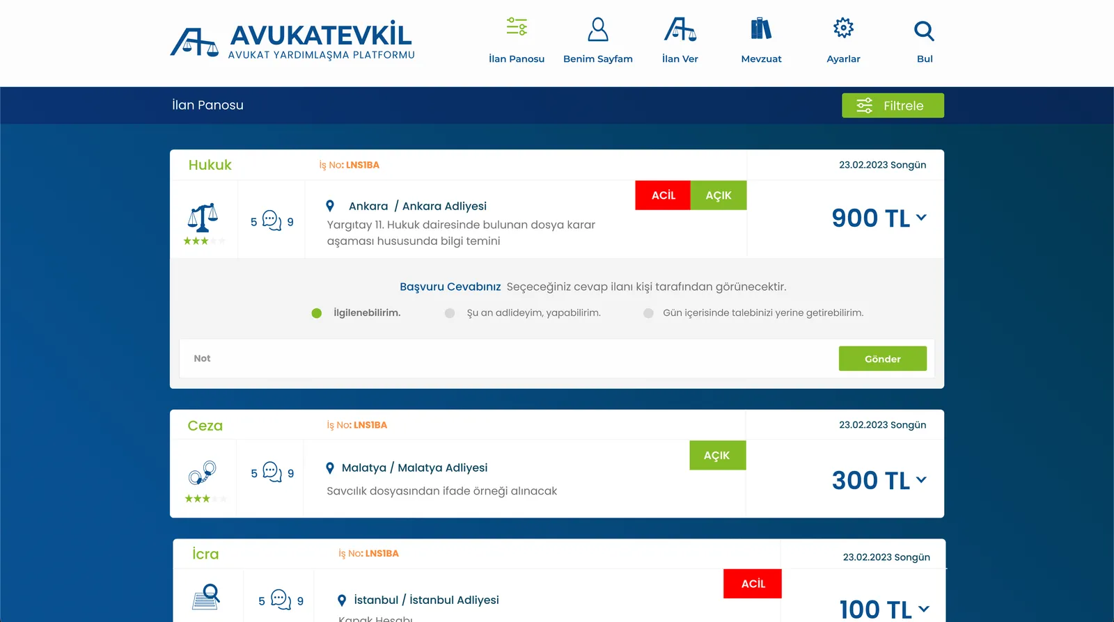 Avukatevkil — ekran görüntüsü